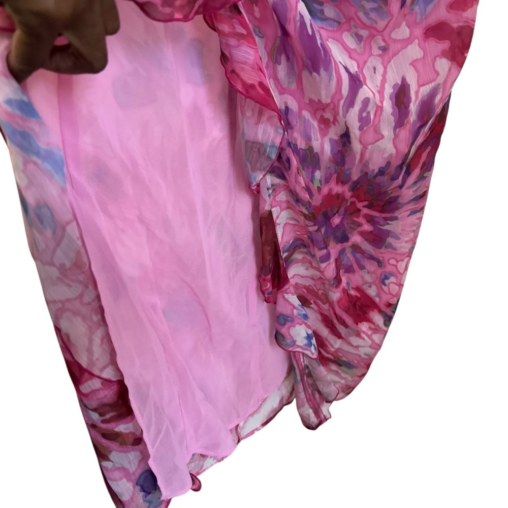 Zara Womens Asymmetrical Ruffled Printed Midi Dress XS Pink Lined One Shoulder - Picture 5 of 10